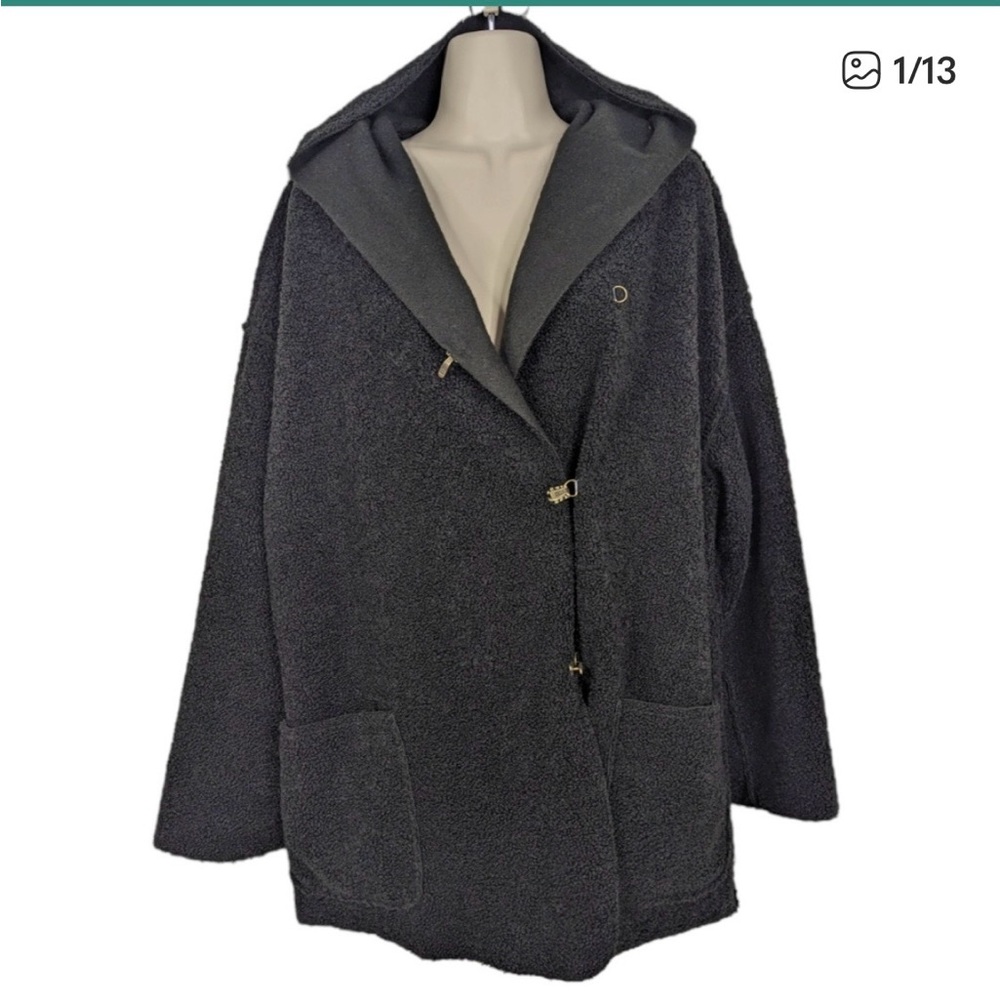 MAX STUDIO Sherpa Fleece Hooded Toggle Coat  Size XL Cozy Minimalist Preppy